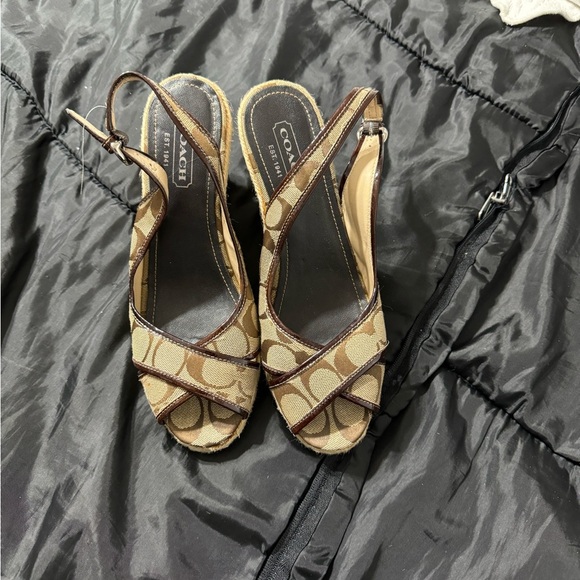 Coach Kara Brown Logo Espadrilles Wedge Sandals A3552 Size 7 53# - Picture 3 of 6